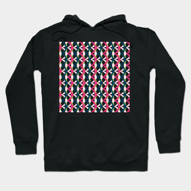 Pink and dark blue vertical retro geometrical semicircles pattern Hoodie by IngaDesign